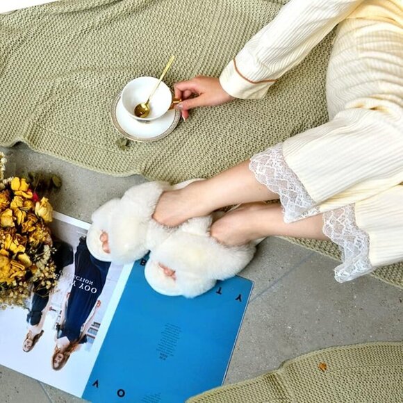 Fuzzy Cross Band Slippers by Parlovable ๐ - Picture 7 of 11